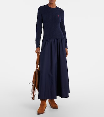 Polo Ralph Lauren Cableknit Poplin Dress Jumper dress, Women's, Size: XXL, Hunter navy