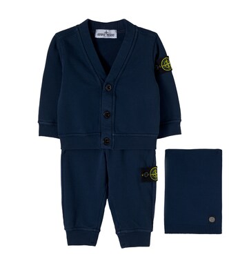 Baby cotton cardigan, sweatpants and blanket set | Stone Island Junior