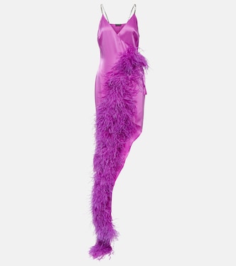 Robe asymétrique à plumes | David Koma