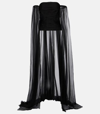 Caped off-shoulder silk chiffon top  | Valentino