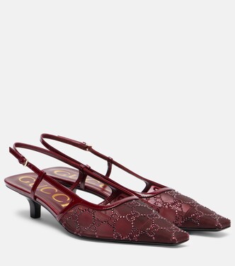 Slingback-Pumps GG Demi aus Mesh mit Kristallen | Gucci