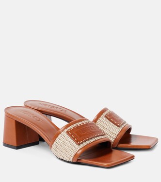 Theia Barocco leather-trimmed raffia mules | Versace