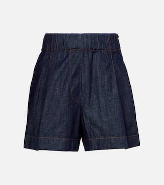 Pleated high-rise denim shorts | Dries Van Noten