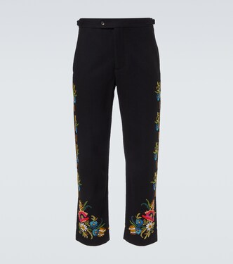 Beaded Aquitaine wool straight pants | Bode