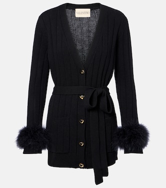 Feather-trimmed virgin wool cardigan | Valentino