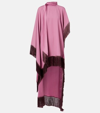 Asymmetric fringed satin kaftan | Taller Marmo