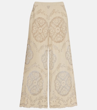 Embroidered cotton-blend wide-leg pants | Valentino
