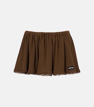 Lace-trimmed pointelle cotton miniskirt | Miu Miu