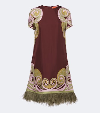 Kells Swirl feather-trimmed silk minidress | La DoubleJ