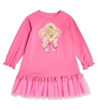 Tulle-trimmed printed jersey dress | Monnalisa