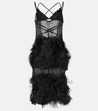 Sheer feather-trimmed midi dress | The Attico
