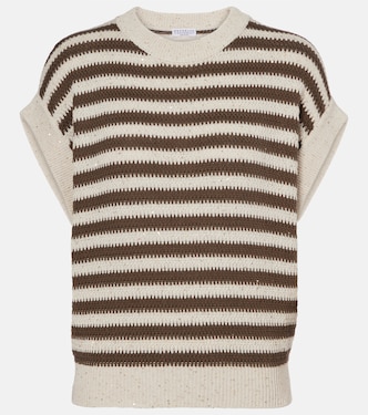 Sequined striped cotton-blend sweater vest | Brunello Cucinelli