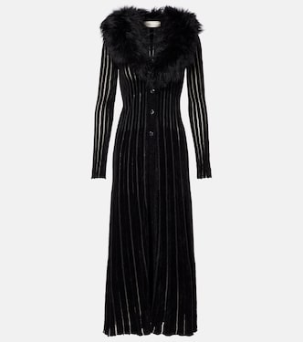 Shearling-trimmed striped cardigan | Blumarine