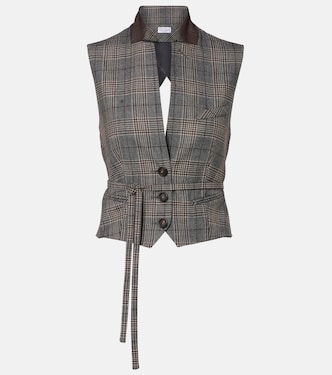 Belted checked virgin wool vest | Brunello Cucinelli