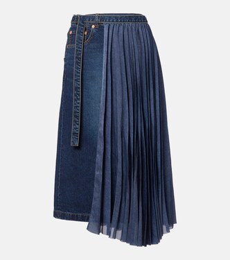 Pleated denim midi skirt | Sacai