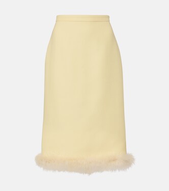Crepe Couture feather-trimmed pencil skirt | Valentino