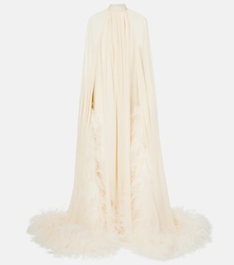 Feather-trimmed silk gown | Taller Marmo