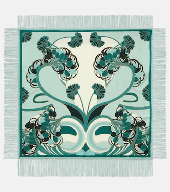 Fringed printed silk twill scarf | La DoubleJ