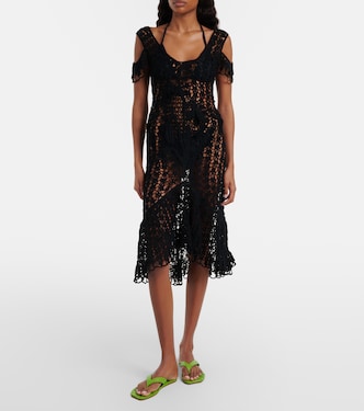Ruffled crochet cotton midi dress in black - JW Anderson