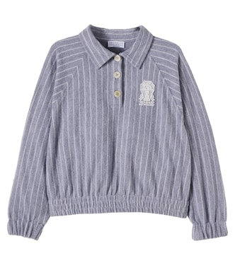 Logo striped cotton polo sweater | Brunello Cucinelli Kids