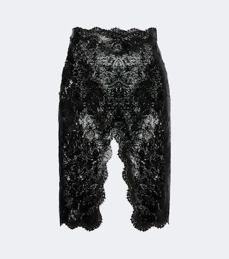 Scalloped coated lace pencil skirt | Saint Laurent