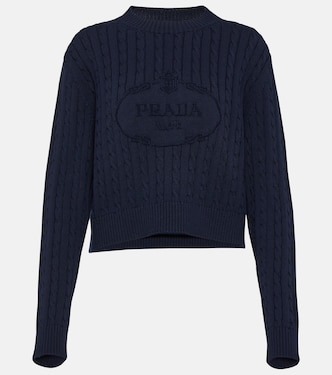 Logo cotton cable-knit sweater | Prada