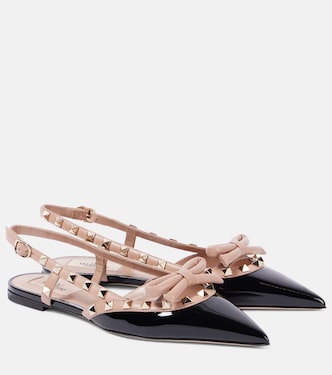 Ballerines slingback Rockstud Bow en cuir verni | Valentino Garavani