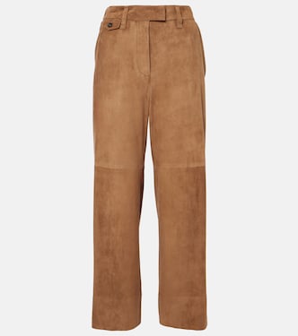 Weite Mid-Rise-Hose aus Veloursleder | Brunello Cucinelli