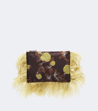 Devon feather-trimmed jacquard clutch | La DoubleJ