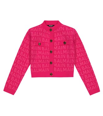 Cardigan en jacquard de coton mélangé à logo | Balmain Kids