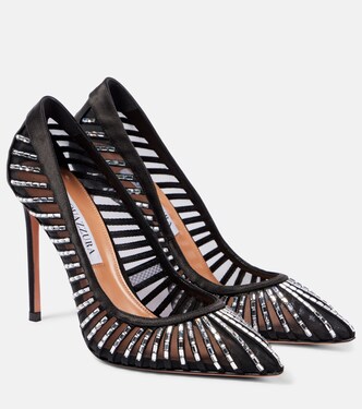 Passions Crystal 105 satin and mesh pumps | Aquazzura