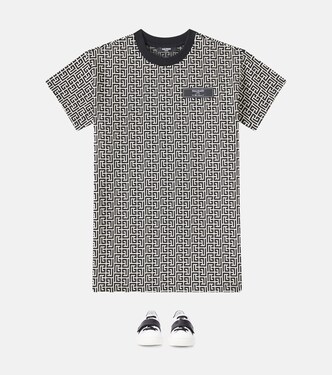 balmain kids two-tone a-line dress Cotton-blend jersey in neutrals - My Actual Bust is:27