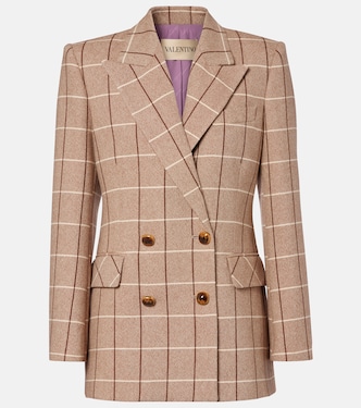 Checked double-breasted virgin wool blazer | Valentino