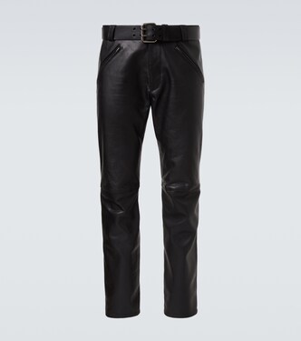 Belted leather straight pants | Saint Laurent