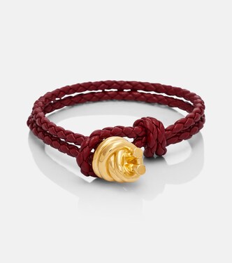 Knot braided leather and sterling silver bracelet | Bottega Veneta
