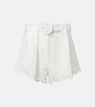 Belted pleated scalloped linen shorts | Farm Rio