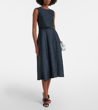 Belted jacquard midi dress in blue - S Max Mara | Mytheresa
