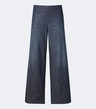 GG cotton chambray jacquard wide-leg pants | Gucci