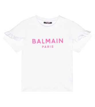 Ruffled logo cotton T-shirt | Balmain Kids