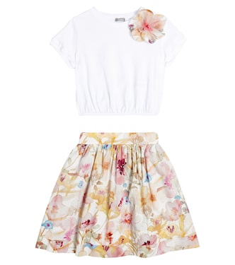 Set of cotton T-shirt and floral skirt | Il Gufo