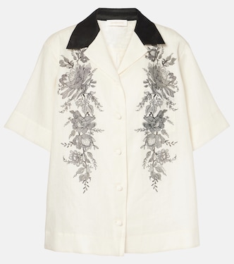 Floral linen bowling shirt | Zimmermann