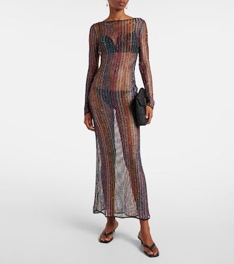 missoni open back maxi dress Mare open-back metallic crochet-knit maxi dress - gold