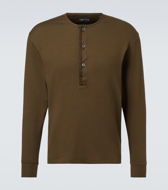 Ribbed-knit cotton-blend Henley shirt | Tom Ford