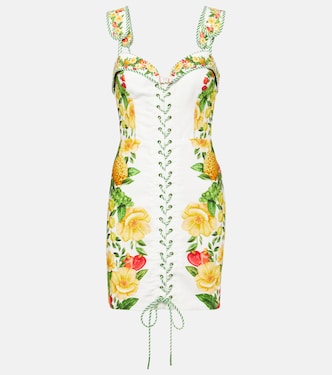 فستان قصير من الكتان المخلوط بطبعات الورود | Farm Rio