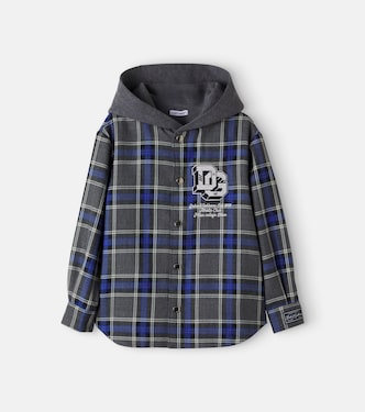 Checked hooded wool and cotton flannel shirt | Dolce&Gabbana Kids