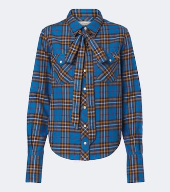Bow-detail checked cotton flannel shirt | Chloé
