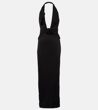 Floral-appliqué halterneck maxi dress | Adriana Degreas