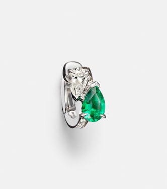 Serti sur Vide 18kt white gold single earring with diamonds and emerald | Repossi
