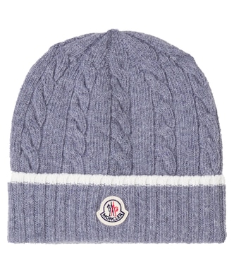 Cable-knit logo virgin wool beanie | Moncler Enfant