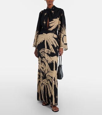 johanna ortiz long sleeve dress Printed silk maxi dress in black - Johanna Ortiz